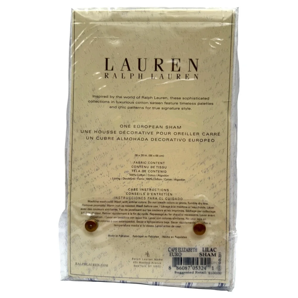Ralph Lauren (1) Euro Pillow Sham Cape Elizabeth Lilac 26